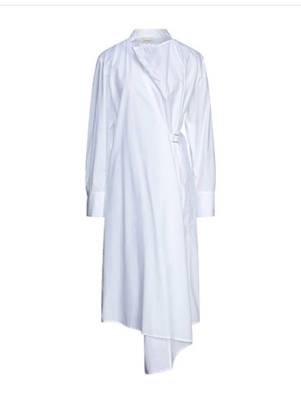 Asymmetric White Long-Sleeve Wrap Dress